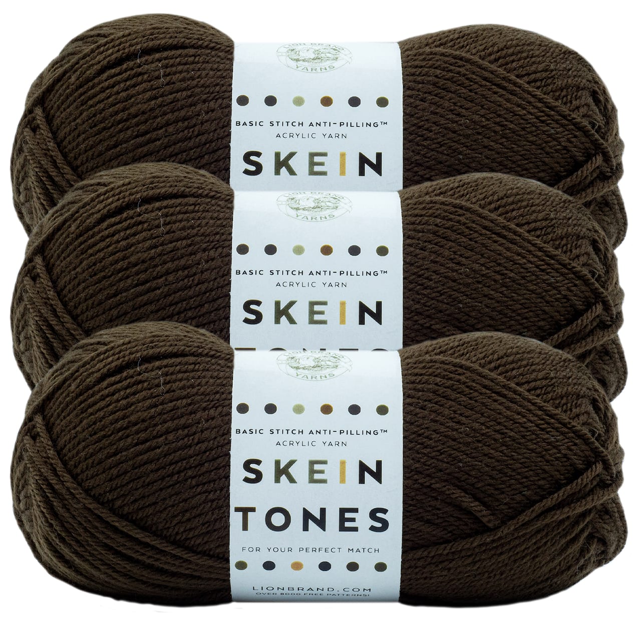 (3-pack) Lion Brand Yarn 202-128 Basic Stitch Anti Pilling Yarn, Ebony - Brown